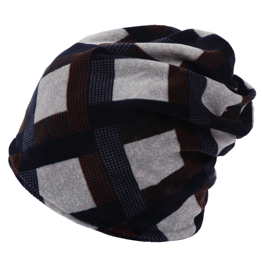 American pullover knitted hat multi-color plaid velvet beanie
