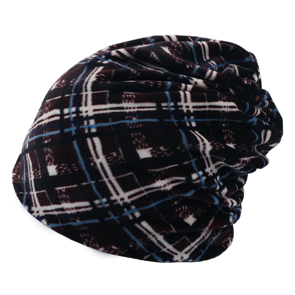 American pullover knitted hat multi-color plaid velvet beanie