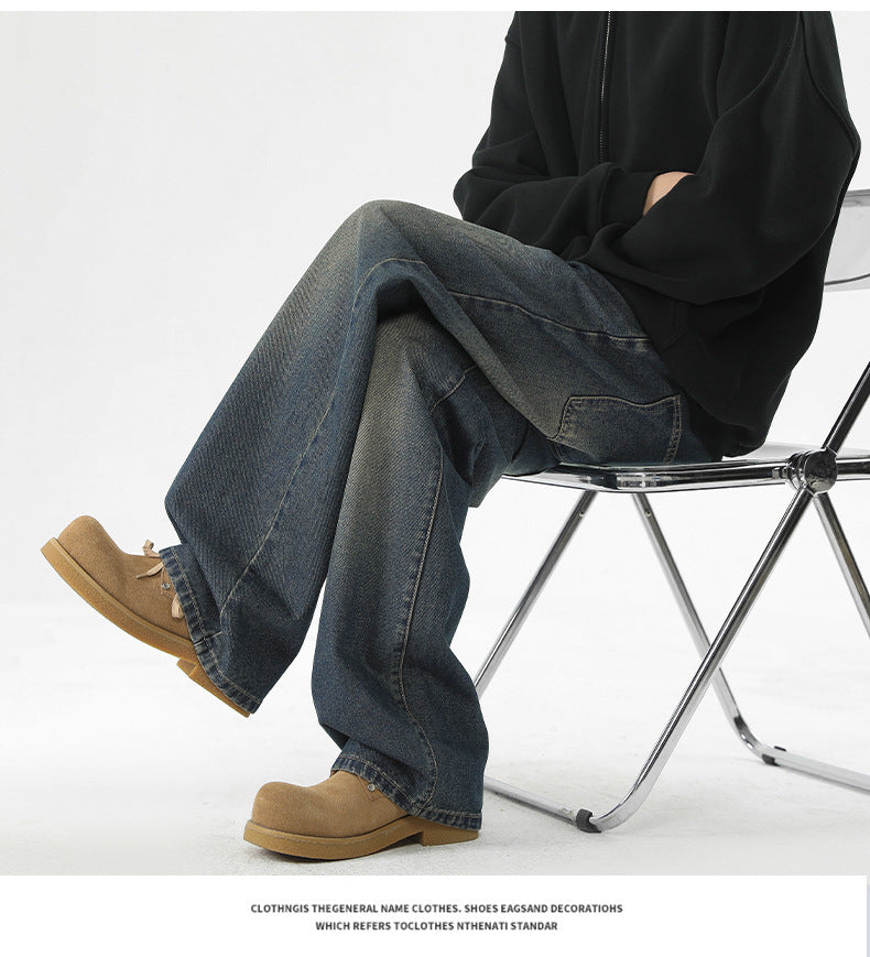 Men's Streetwear Casual Blue washed Jeans for Men