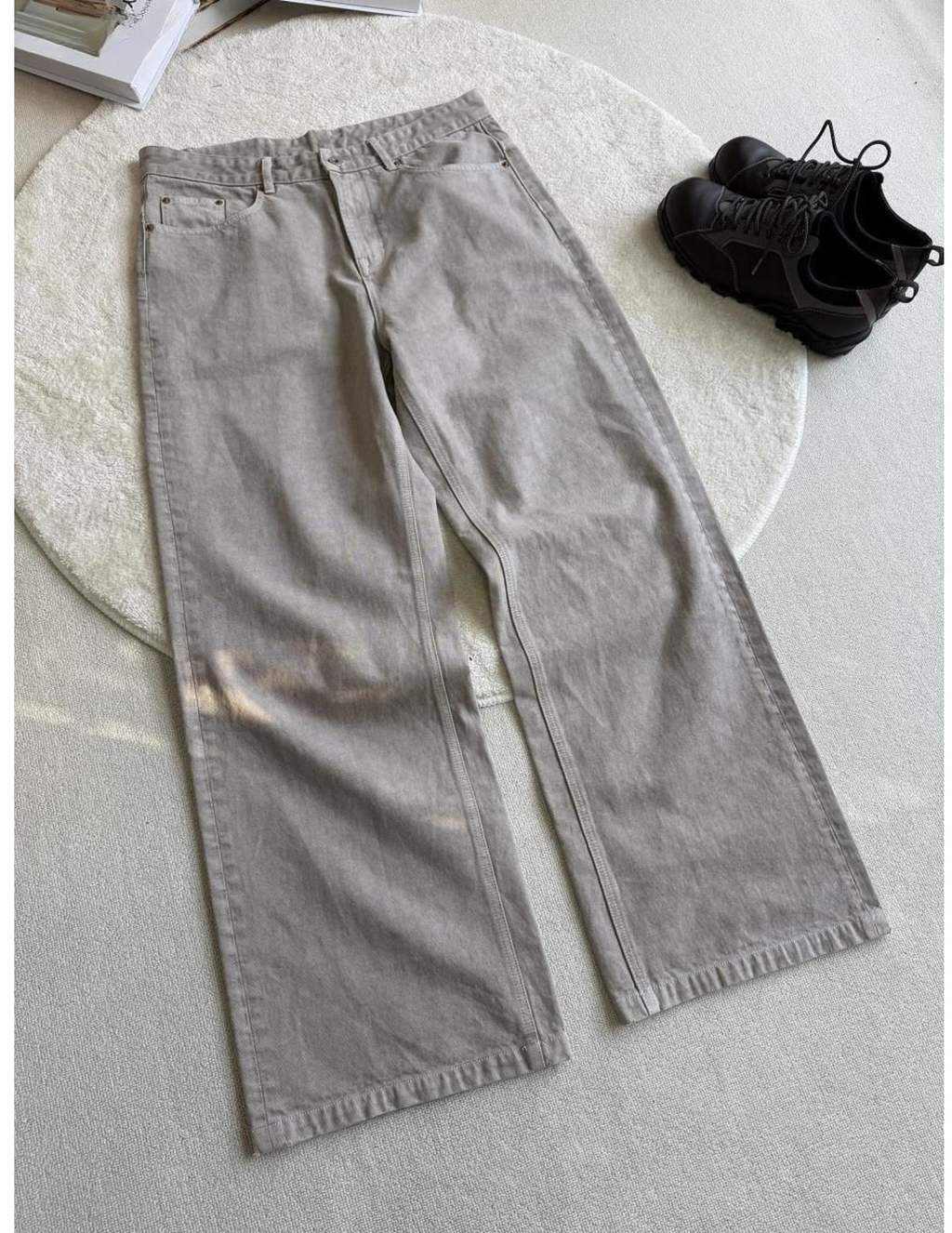 Streetwear Light grey washed straight-leg flared jeans