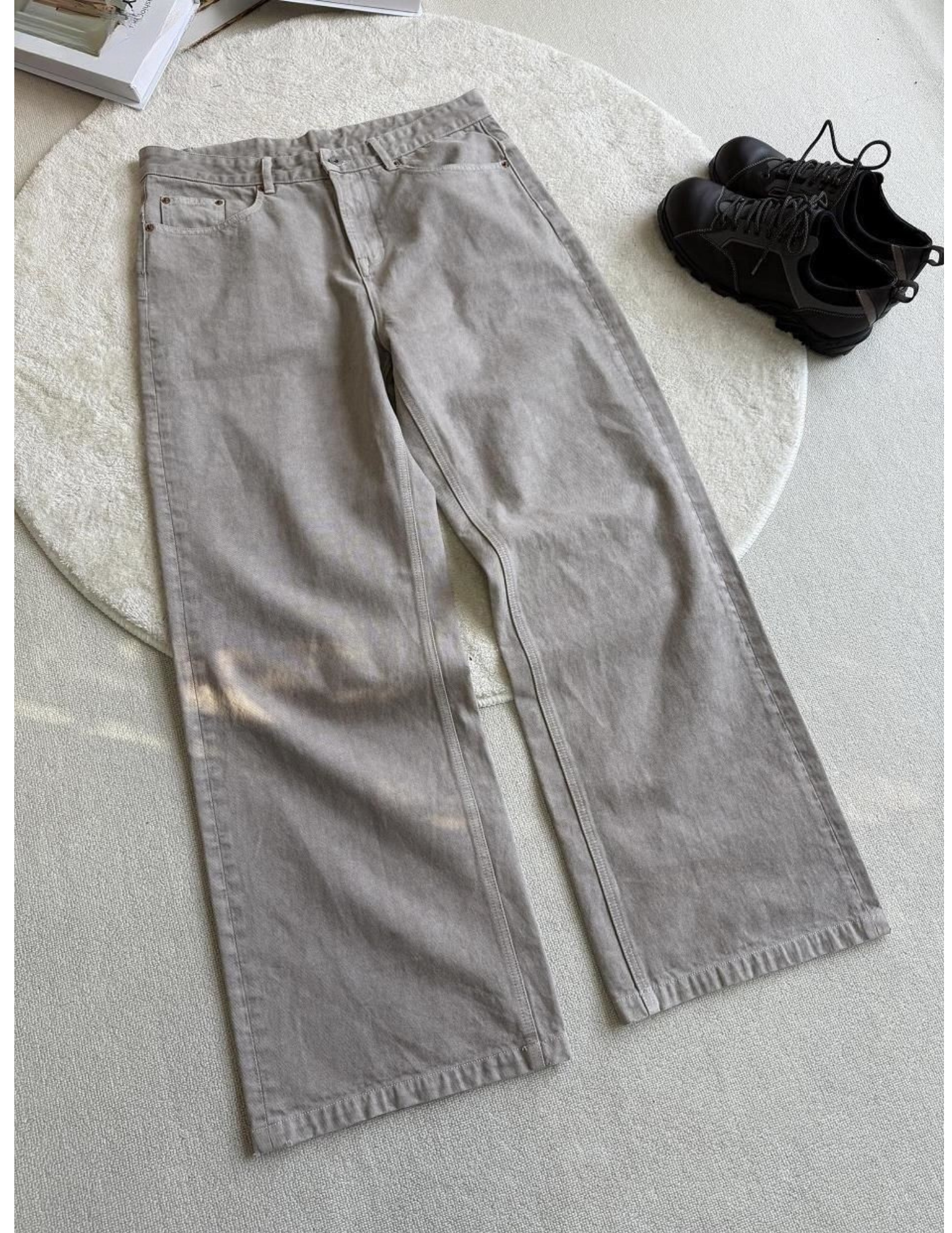 Streetwear Light grey washed straight-leg flared jeans