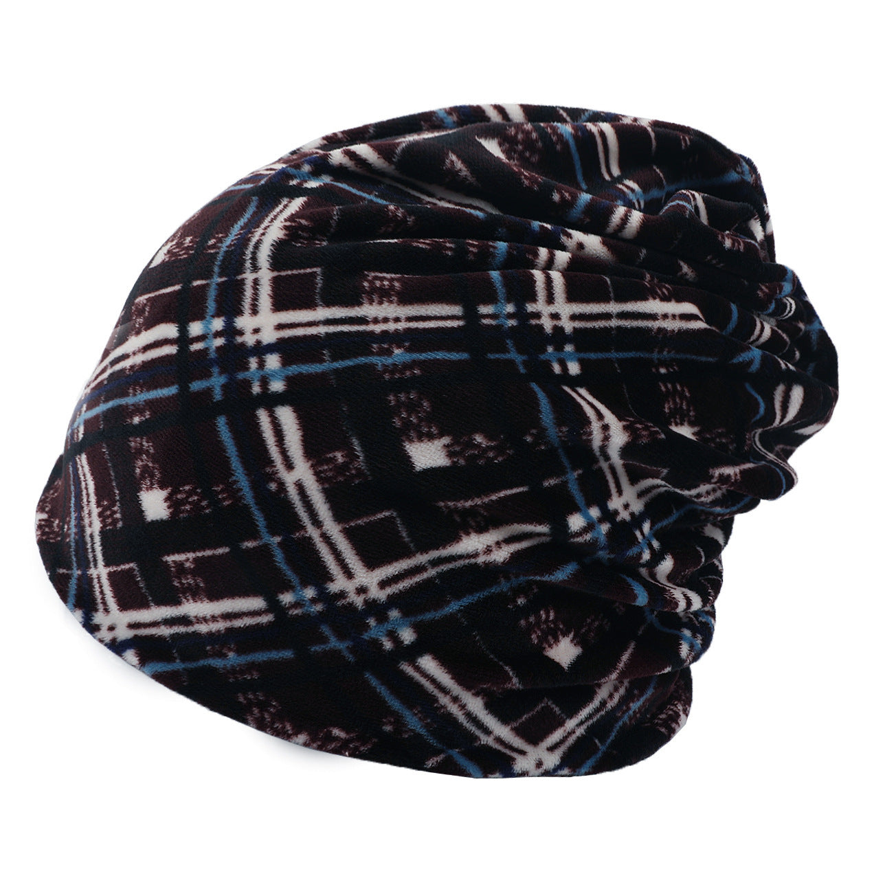 American pullover knitted hat multi-color plaid velvet beanie
