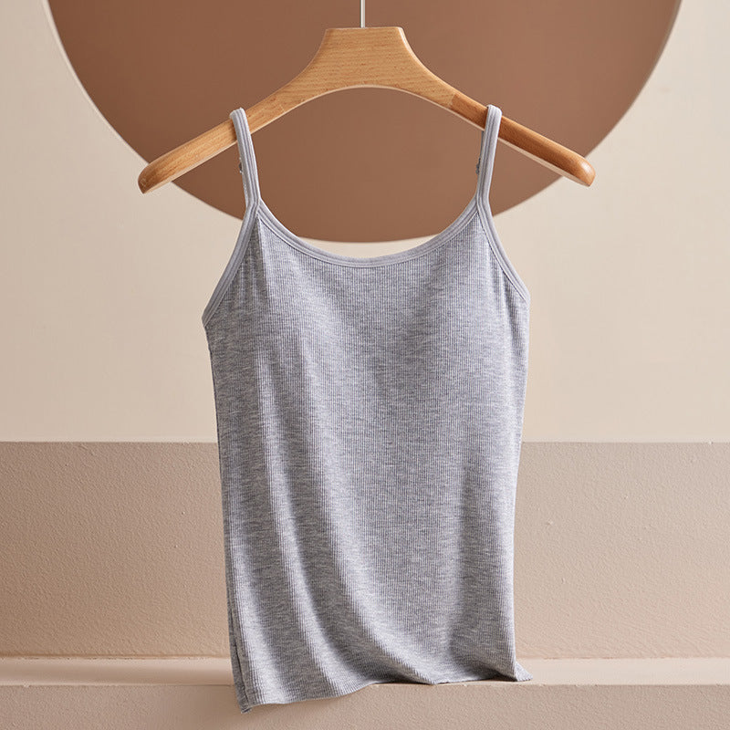 Cotton women's vest with chest pad Grey Tank top