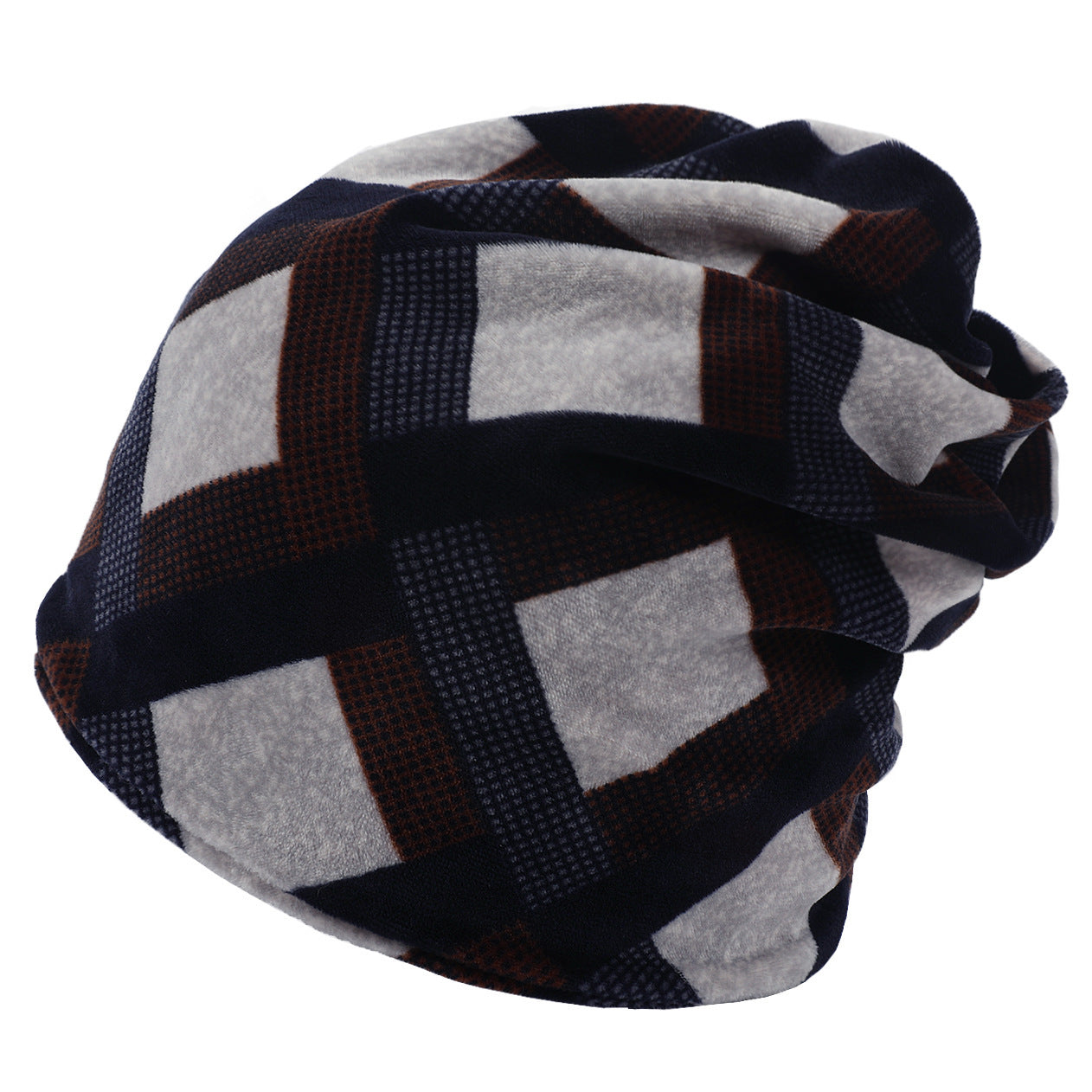 American pullover knitted hat multi-color plaid velvet beanie