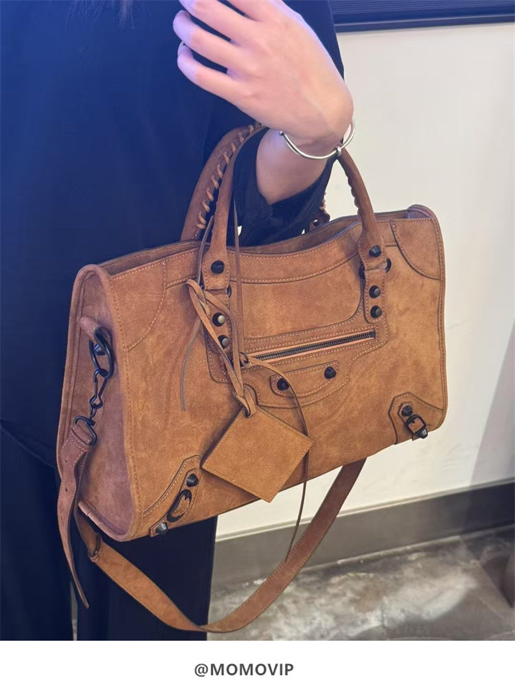 Retro Cowhide Brown Suede Tote Bag/Handbag