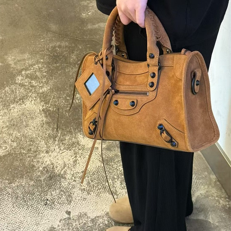 Retro Cowhide Brown Suede Tote Bag/Handbag