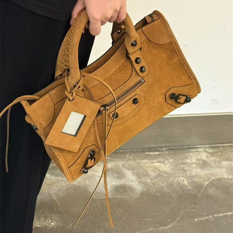 Retro Cowhide Brown Suede Tote Bag/Handbag