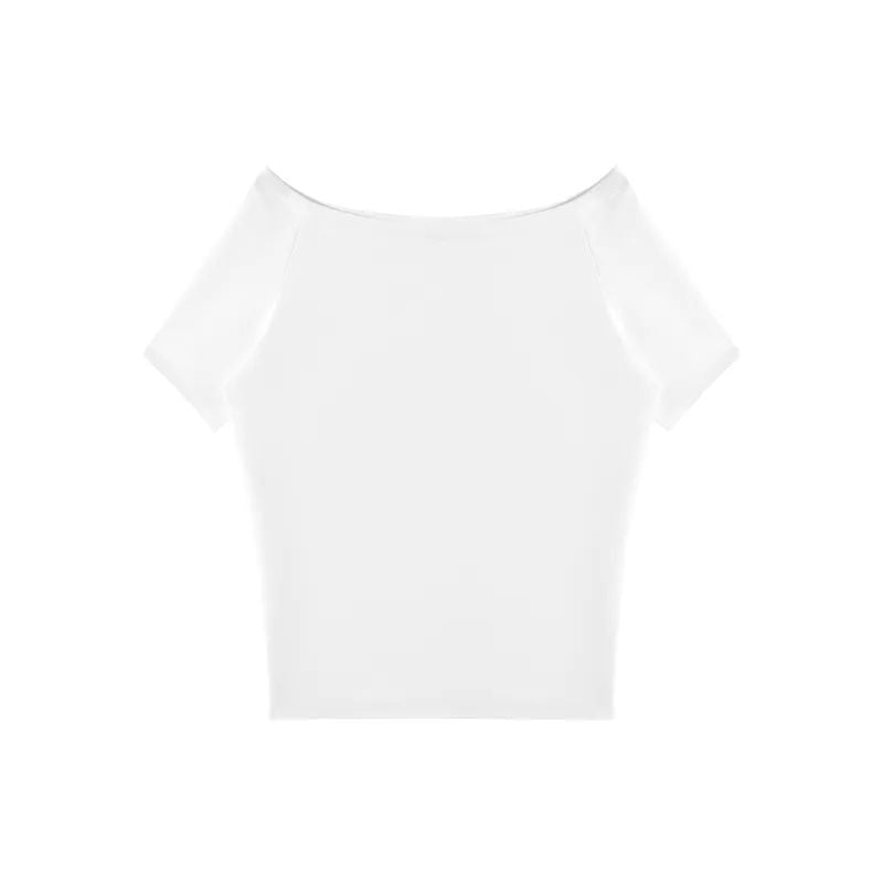 White Off-Shoulder Short-Sleeved T-Shirt