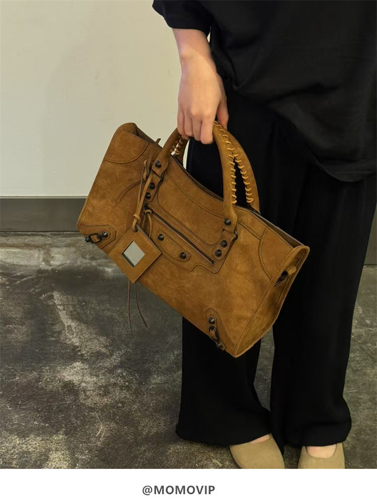 Retro Cowhide Brown Suede Tote Bag/Handbag