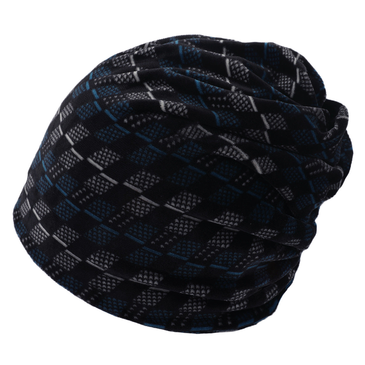 American pullover knitted hat multi-color plaid velvet beanie