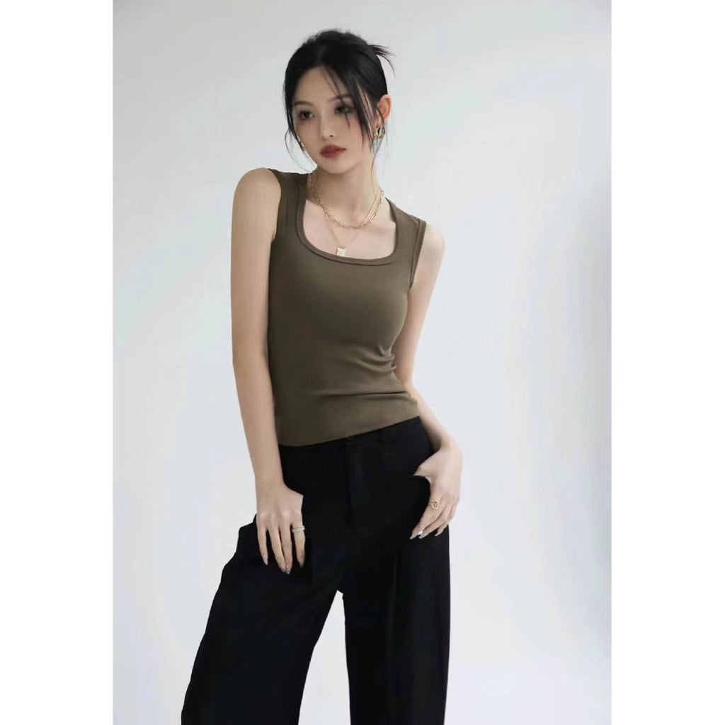 Army Green Cotton Tank Top Girl Top