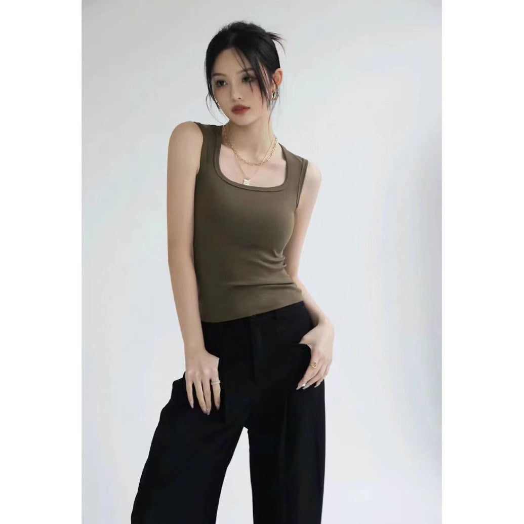 Army Green Cotton Tank Top Girl Top