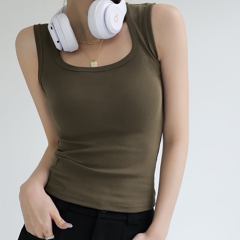 Army Green Cotton Tank Top Girl Top