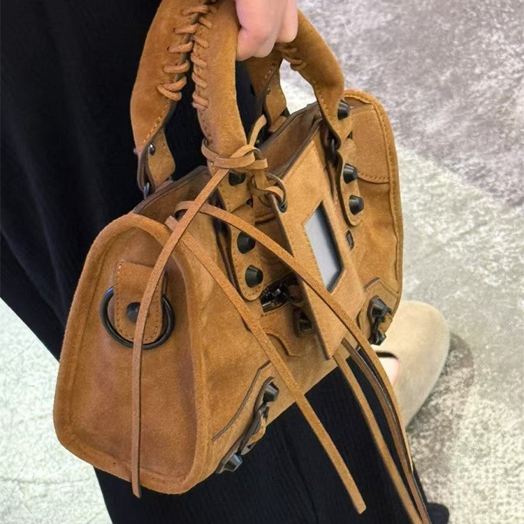 Retro Cowhide Brown Suede Tote Bag/Handbag