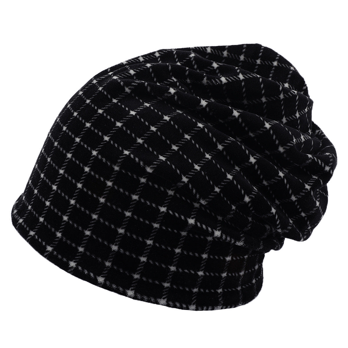 American pullover knitted hat multi-color plaid velvet beanie