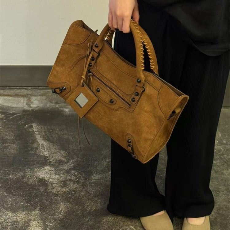 Retro Cowhide Brown Suede Tote Bag/Handbag