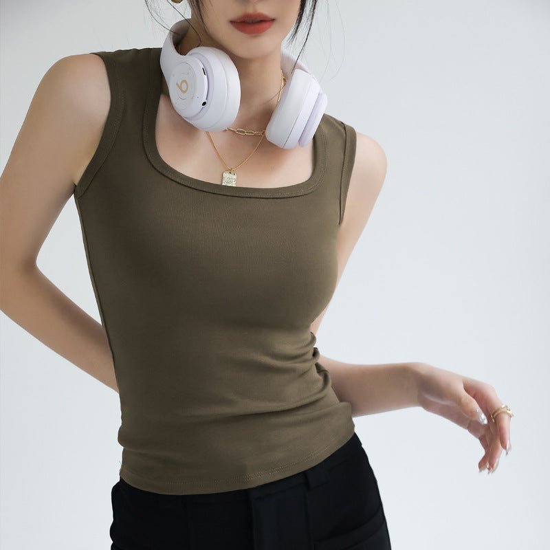 Army Green Cotton Tank Top Girl Top