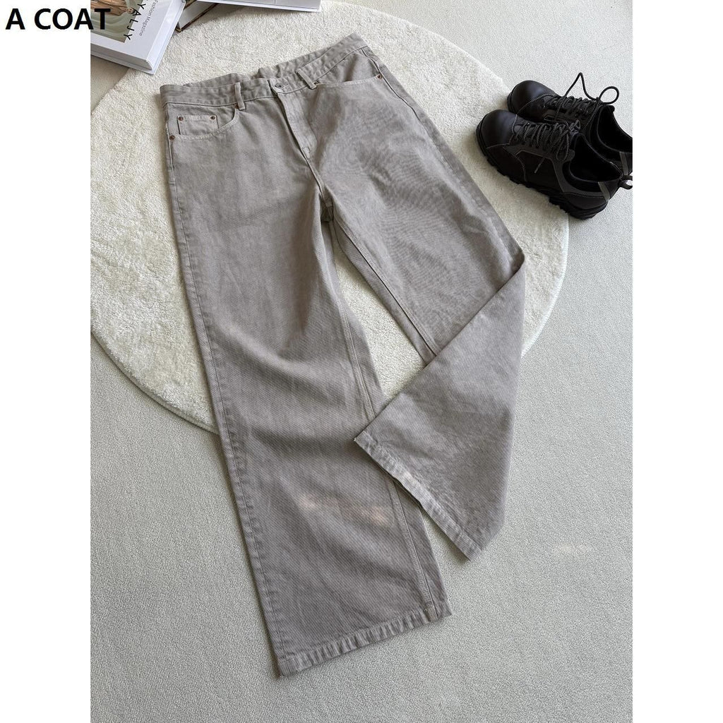 Streetwear Light grey washed straight-leg flared jeans