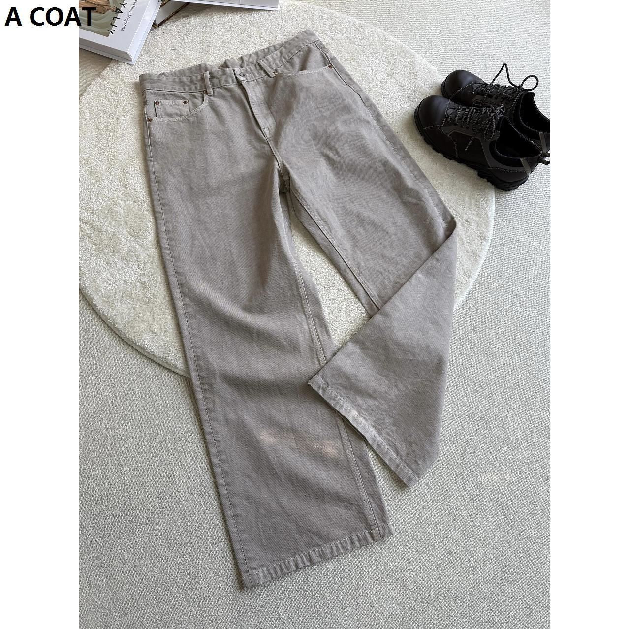 Streetwear Light grey washed straight-leg flared jeans