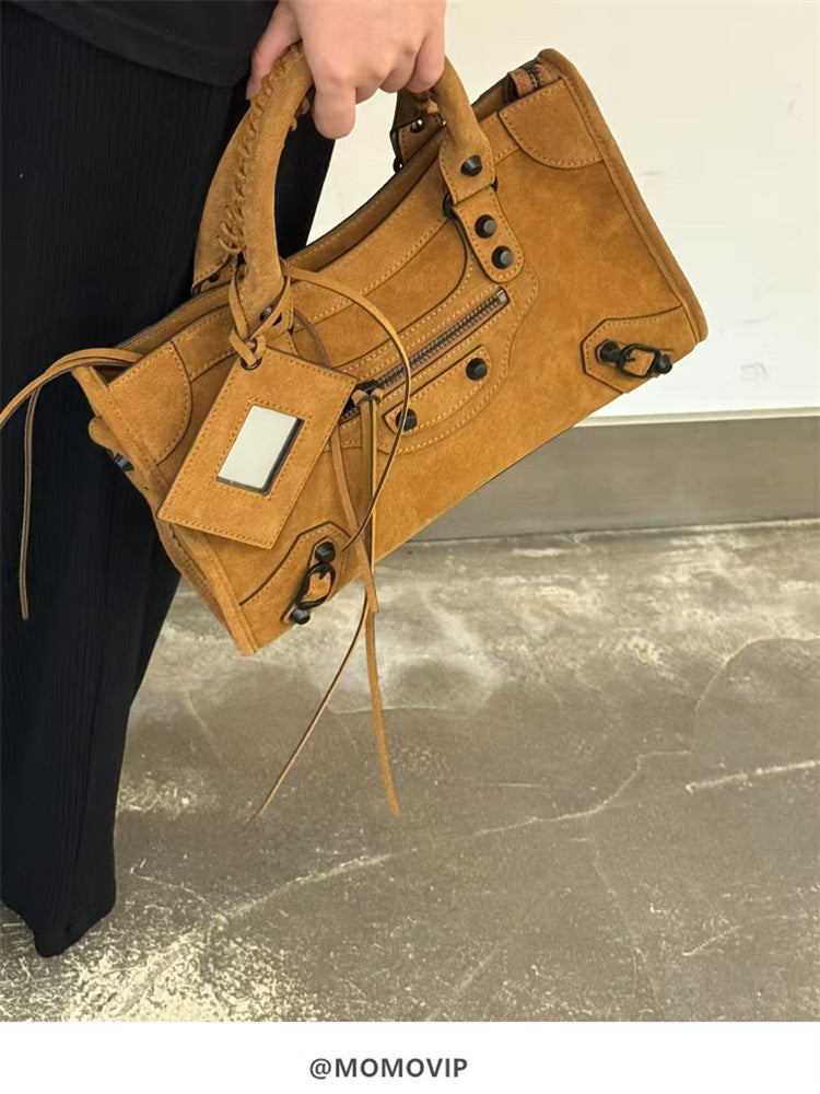 Retro Cowhide Brown Suede Tote Bag/Handbag