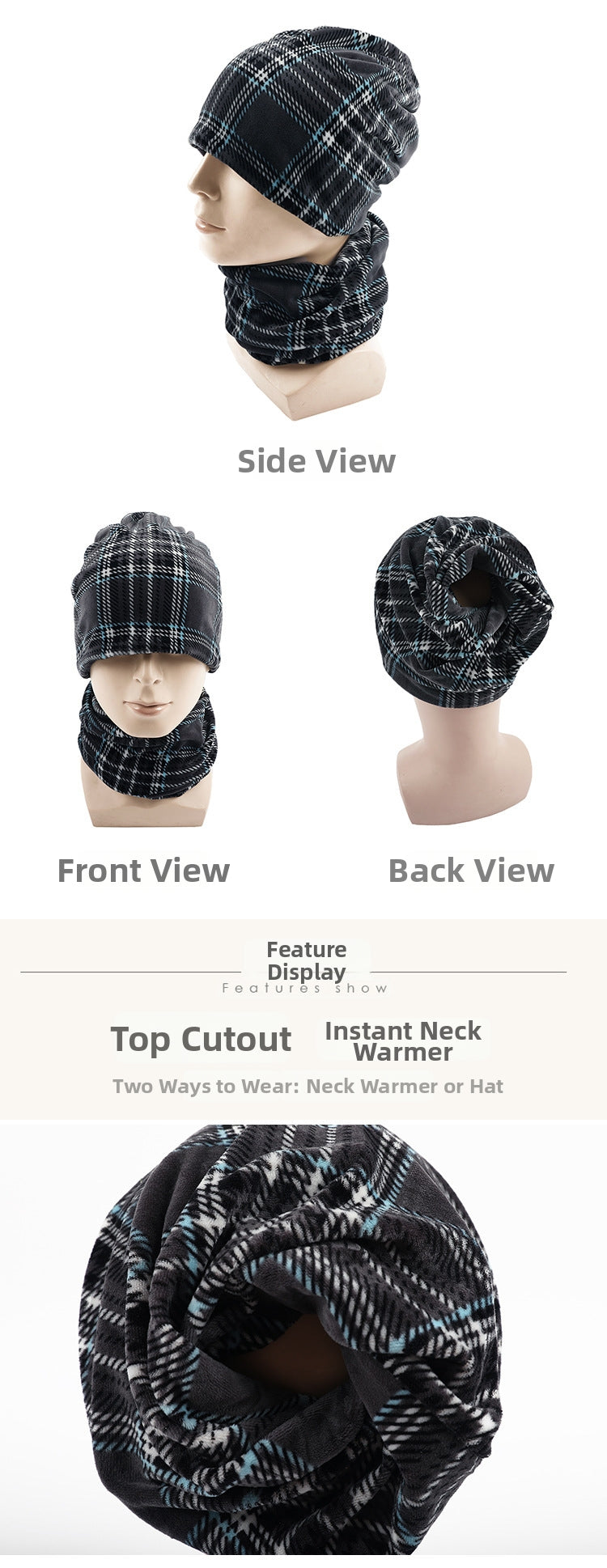American pullover knitted hat multi-color plaid velvet beanie