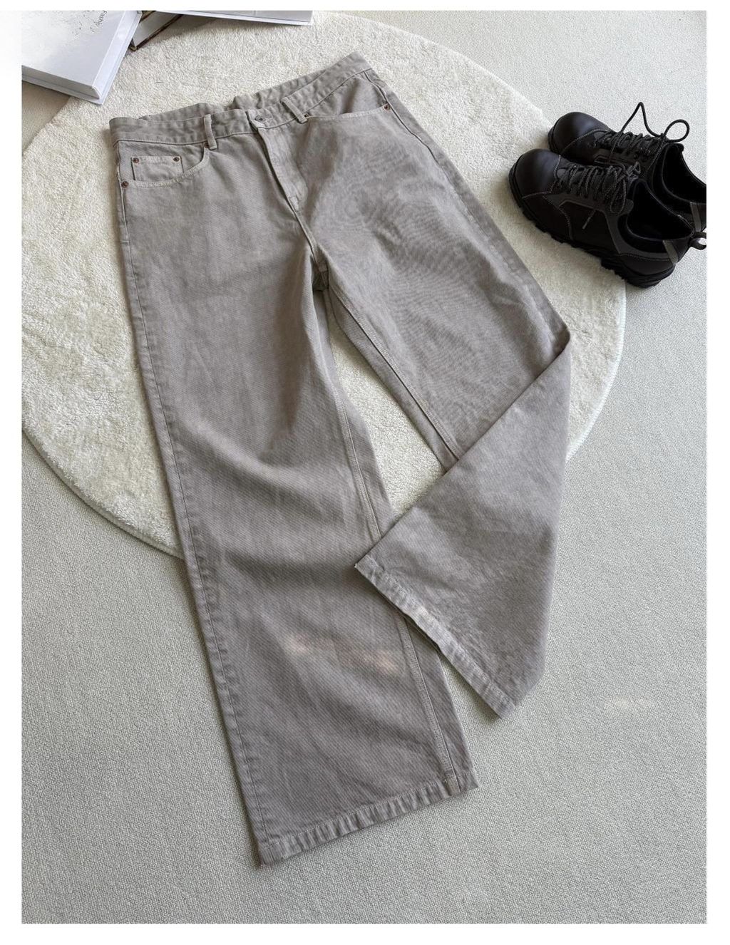 Streetwear Light grey washed straight-leg flared jeans