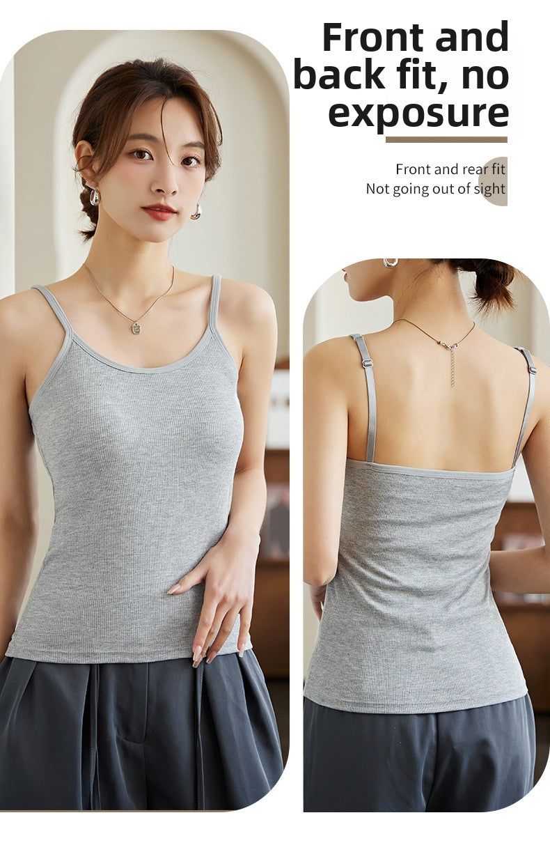 Cotton women's vest with chest pad Grey Tank top