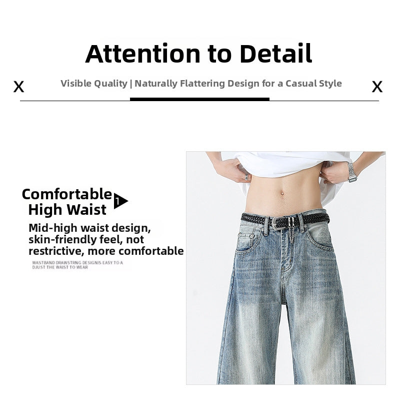 American Style Retro Jeans Wide-leg Long Pants